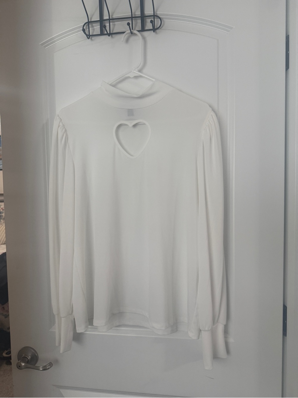 Women's White Heart Cutout Long Sleeve Top